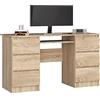 3E 3xE living.com SCRIVANIA LYNNA A11 SONOMA Scrivania grande con 6 cassetti su entrambi i lati, Dimensioni: Altezza: 77 cm, Larghezza: 135 cm, Profondità: 52 cm
