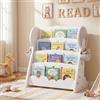 RELAX4LIFE Libreria Montessoriana per Bambini, Scaffale Porta giochi con 4 Scomparti e 2 Scatole, Ripiano Inferiore Reversibile, Portariviste Organizzatore per Cameretta e Stanza Giochi