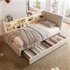 Trdlpyn Divano Letto 90 * 200cm con USB & Tipo C, Vano Portaoggetti e 2 Cassetti, Testiere Laterali con Posizioni Intercambiabili, Letto Singolo con Rete a doghe Lino(Senza Materasso) Beige