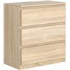 3E 3xE living.com Cassettiera con 3 cassetti 70 cm, colore Rovere sonoma, D: 70 x 39 x 79 cm