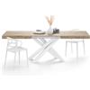Mobili Fiver, Tavolo Allungabile Emma 160(240) x90 cm, Quercia con Gambe Incrociate Bianche, per 6-10 persone, Tavolo Cucina, Soggiorno, Made in Italy
