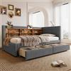 SACOOL Letto da giorno 90 x 200 cm, con 2 cassetti, USB + tipo C, più ripiani, letto con rete a doghe senza materasso, divano letto in lino, grigio