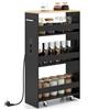 KOMFOTTEU Carrello Portaoggetti a 4 Ripiani con Ruote Rirevoli a 360°, Carrellino Scorrevole con Maniglia Slim, da Bagno, Cucina, Lavanderia, 47,5 x 20 x 80,5 cm (Nero e Naturale, Con Presa)