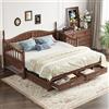 Wyibwy Divano letto estraibile in legno massello 90(180) x190 cm, con colonne romane, con schienale e braccioli curvi, divano letto 2 posti con cassetti e rete a doghe, legno di pino, Noce naturale