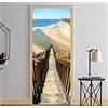 XWYDCF 3D per La Camera dei Bambini Ragazze 95 * 215Cm Scaletta in Legno Vista Mare Spiaggia Adesivo per Porta della Camera da Letto della Principessa PVC Adesivo Murale Autoadesivo Impermeabile