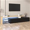 BTM Mobile Porta TV Moderno con Spazio di Archiviazione, Nero Lucido, Effetto Legno, Mobiletto TV con Ripiani in Vetro, Illuminazione a LED