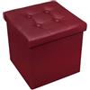 fashion home Pagano Pouf Contenitore Quadrato Pieghevole in Ecopelle 38x38x38 cm Sgabello Poggiapiedi con Seduta Imbottita Carico 150 kg Bordeaux