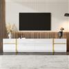 BTM Mobile Porta TV da Terra Lucido con Cassetti e Ante, Bordi Color Oro Mobiletto TV, Soggiorno Moderno Mobili Bianco