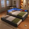 Lubvtti Divano letto 140×200 cm, testiera a L con striscia luminosa a LED, Divano letto con letto estraibile 90×190, Letto matrimoniale con porta USB, Tessuto in lino, Grigio (materasso non incluso)