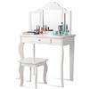 LIFEZEAL 2 in 1 Toeletta con Sgabello, Tavolo da Trucco, Set di Vanity, Postazione Mobile, Specchio Triplice, Rimovibile, Cassetto, per Cameretta, Legno, Bianco