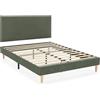 HOMN LIVING Base Imbottita + testiera Bari 140x190 cm Verde, 30 cm Altezza