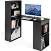 COSTWAY Scrivania per Computer con Libreria, Scrivania Salvaspazio Moderna con 6 Ripiani e Base Ampia, Scrivania Porta PC Moderna per Casa e Ufficio, 122 cm x 51 cm x 122 cm (Nero)