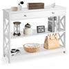GYMAX Tavolo Consolle da Ingresso con 2 Ripiani, Cassetto, Lati a Forma di X per Corridoio, Camera da Letto, Soggiorno, Tavolo Semplice, 100 x 30 x 80 cm (Bianco)