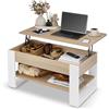 defiPad Tavolino da Salotto Sollevabile con Contenitore - Tavolo da Caffè Regolabile in Altezza 45-61 cm - Design Moderno Stile Industriale - Bianco + Rovere Sonoma