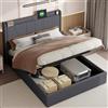 QMTXBYJ Letto matrimoniale con contenitore 140x200 con Porta USB, Letto imbottito 140x200 con contenitore idraulico,letto funzionale,Struttura letto con ripostiglio testiera e rete a doghe, Lino