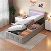 Wyibwy Letto imbottito 90x200 cm,Con illuminazione a LED,Letto contenitore idraulico,letto singolo con Testiera regolabile in altezza,Tessuto di velluto, per adulti e ragazzi,Grigio