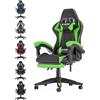 bigzzia - Sedia da gaming, ergonomica, per gamer, con cuscino lombare e poggiatesta, regolabile in altezza, sedia per computer, per ufficio, per adulti, ragazze e ragazzi (Con poggiapiedi, Verde)