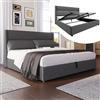 Ctastay Letto Matrimoniale Imbottito 140x200 con Poggiatesta Regolabile, Giroletto con Rete a Doghe in Legno e Testiera Letto a Funzione Idraulica,Grigio, Senza Materasso