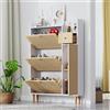 BTM Scarpiera in legno di rattan, 90 × 17 × 125 cm, con 3 ante basculanti e 1 cassetto, con gambe e maniglie in legno massello