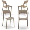 REDÒKASA Set 4 sedie in polipropilene KATE, impilabile, resistente ai raggi UV, design moderno, ideale per sala da pranzo, cucina, sala d'attesa, bar, ristoranti o da esterno (Tortora)