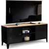 IDMarket - Mobile TV ESTER 113 cm con 2 ante in metallo nero e piano in legno industriale