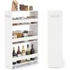 COSTWAY Carrello da Cucina a 4 Ripiani, Carrello Portaoggetti in Legno con Ruote Universali, Stretto e Slim 20cm, Salvaspazio con Manico per Bagno Lavanderia (20 cm,Bianco+Bianco)