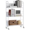 HOMCOM Carrello Portalibri a 3 Livelli in Metallo con Ruote Girevoli con Freno, Libreria Scaffale Moderno per Libri e Riviste, per Soggiorno, Camera da Letto, 69x26x108 cm, Bianco