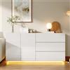 HFASD Credenza bianca lucida con illuminazione a LED, Sideboard credenza con 2 ante e 3 cassetti, cassettiera per camera da letto, mobile per cucina, soggiorno, sala da pranzo, 160x35x76 cm