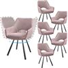 JIJIAN Set 6 Sedie Sala da Pranzo Girevoli 360° con Braccioli, Rosa | Sedie da Cucina Girevoli con Gambe in Metallo, Sedie Imbottite Moderne in Velluto a Coste per Sala da Pranzo e Soggiorno