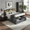BLSYHDH Letto baule 140 x 190 con LED,Letto imbottito LED idraulico con porta USB LIT imbottito con cassapanca letti matrimoniali con contenitore letti matrimoniali (grigio+lino-1, 140 x 190)