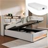 Huayz letto imbottito 90x200 cm, LED, vano portaoggetti, rete a doghe, testiera ricarica USB, schienale idraulico, materasso