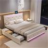 MIOOSUT Letto Matrimoniale con 4 Cassetti 140x200, Letto Imbottito con Spazio per il Riordinamento, Letto Matrimoniale Imbottito con Somier, Letto a 2 Posti con Illuminazione LED e USB, in Velluto