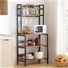 SogesHome Scaffale da cucina verticale a 5 livelli Scaffale Baker's Shelf per microonde con 8 ganci per stoviglie Scaffale verticale in legno e acciaio, 80 x 40 cm