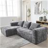 Lubvtti Divano angolare moderno a L con 3 cuscini, design modulare, Divano combinato a 3 posti, con tasche laterali portaoggetti, Non necessita di montaggio, Divano rivestito in tessuto ciniglia, Grigio
