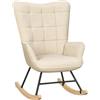 WOLTU Sedia a Dondolo da Interno, Poltrona Relax con Braccioli e Schienale Alto, Sedia Imbottita in Flanella Per Salotto, Camera da Letto, Base in Metallo e Legno Massello, 90 × 68 × 94 cm, Beige