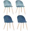 GrandCA HOME Set di 4 Sedie per Sala da Pranzo in Velluto, Sedie da Cucina Imbottite con Gambe in Metallo, per Soggiorno, Verde+Blu