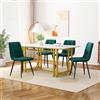 Dalred Set da tavolo dorato 120 x 70 cm con 4 sedie, moderno sala da pranzo, sedie in velluto, gambe in ferro dorato (verde)