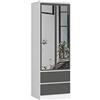 BDW - Armadio con specchio, 2 ante e 2 cassetti per camera da letto, soggiorno e corridoio, 180 x 60 x 51 cm (bianco-grigio)
