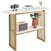 GYMAX Console e Tavoli da Divano a 2 Livelli, Compatto e Salvasapzio, Gambe Rinforzate, Struttura in Metallo, Mobiletto Portaoggetti per Soggiorno/Ingresso, 120x29,5x92,5 cm, Bianco e Oro