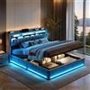 QMTXBYJ Letto Matrimoniale con Contenitore 140x200 cm con LED e USB, Letti matrimoniali moderni con testiera e vano portaoggetti, Letto imbottito 140x200 con Contenitore, Senza Materasso,velluto