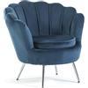 SIEDITI FUORI E DENTRO Poltrona Imbottita con schienale a conchiglia in velluto con gambe cromate argentate, poltrona da salotto e camera da letto design vintage e retrò Perla (Gambe Argento, Velluto Blu)