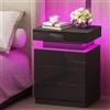 Chleby Moderno Comodino Lucido Comodini con Striscia luminosa a led Nero Comodino con 3 cassetti per camera da letto, soggiorno