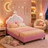 JiaOyu Lettino imbottito per bambini 140x200 cm, letto singolo a LED per bambine con design a corona e testiera regolabile, accogliente letto in velluto, per cameretta dei bambini (Corona rosa, 140x200 cm)