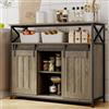 Blishom Credenza Cucina 100x33x80 cm, Mobile Organizzatore con 2 Porte Scorrevoli, Ripiani Regolabili e Struttura Robusta, Stile Country per Cucina Soggiorno，Grigio scuro