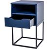POSNORD Comodino Moderno Camera da Letto L38 x P36 x H63 cm, Tavolino Notte con Cassetto e Gambe in Metallo, Design Scandinavo, Mobiletto Contenitore Compatto, Comodino Blu Scuro