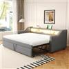 BNUZ Divano letto imbottito allungabile 90/180 x 190 cm, vano portaoggetti multifunzionale, luce LED e presa USB, grigio chiaro, con rete a doghe (grigio chiaro)