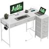 HOMCOM Scrivania Angolare Reversibile con Prese di Corrente e Porte USB, 126x48 cm Scrivania ad Angolo ad L con 6 Cassetti in Tessuto, Gancio Laterale, per Computer Ufficio Studio Casa, Bianco