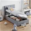 Wyibwy letto bambini 90x200 cm, letto contenitore idraulico, letto singolo con contenitore, testiera regolabile, tessuto in lino delicato sulla pelle, grigio