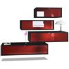 Vladon Parete attrezzata Lana V3 Centro di intrattenimento composto da 4 elementi sospesi con 10 ripiani, struttura in nero opaco, frontali in Bordeaux High Gloss