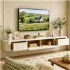 JUNFUNNLE Mobile TV Sospeso 220 cm Bianco, Mobile Porta TV per Soggiorno con 2 Ante a Ribalta 2 Sportelli, Madia Consolle per TV, per Soggiorno Cucina Sala
